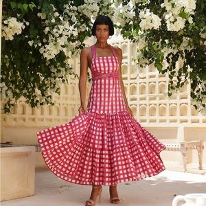 Mo Maya Halter Plaid Maxi Dress Artisan L/XL Cotton